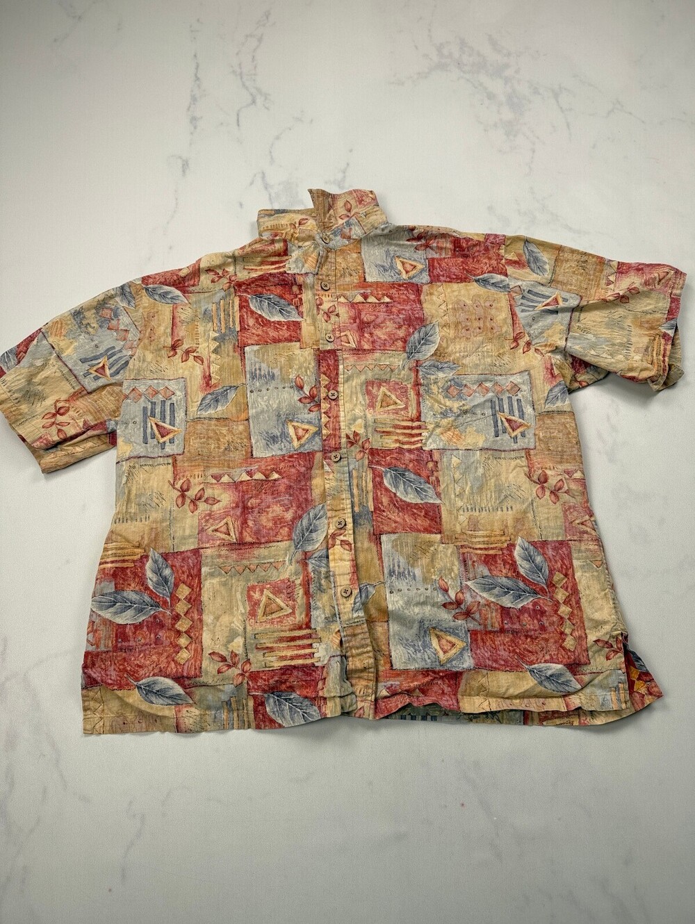 Cooke Street Printed Button-Up Shirt Beige 90s Abstract Print - Mens XL